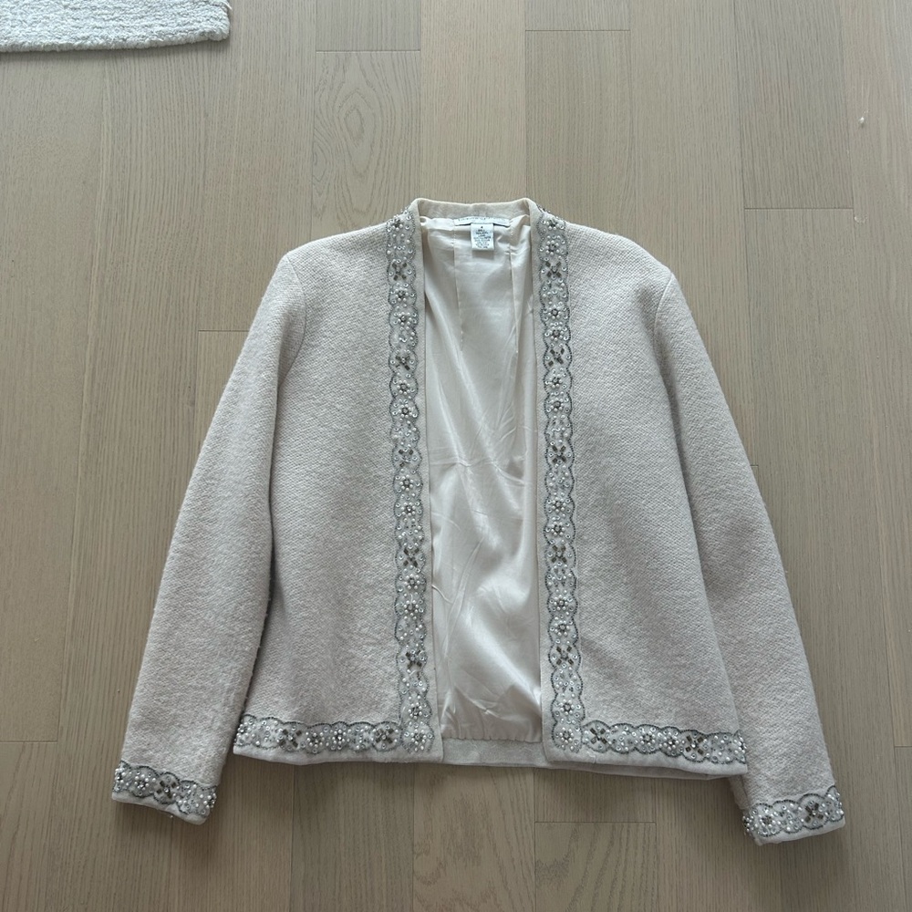 Bloomingdale's Cream Cardigan with Embellished Trim